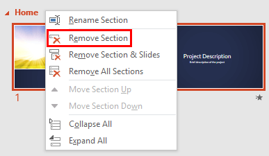 Remove Section option not greyed out