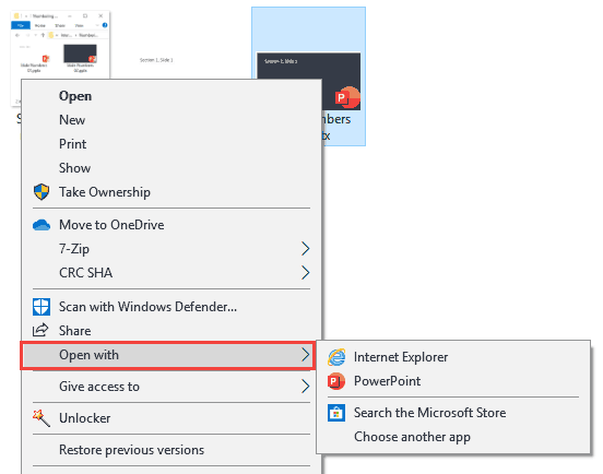 Open with option lets you choose the default PowerPoint version